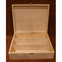 Pudełko drewniane prostokątne na trzy wina 36x30,5x10cm, z zatrzaskiem